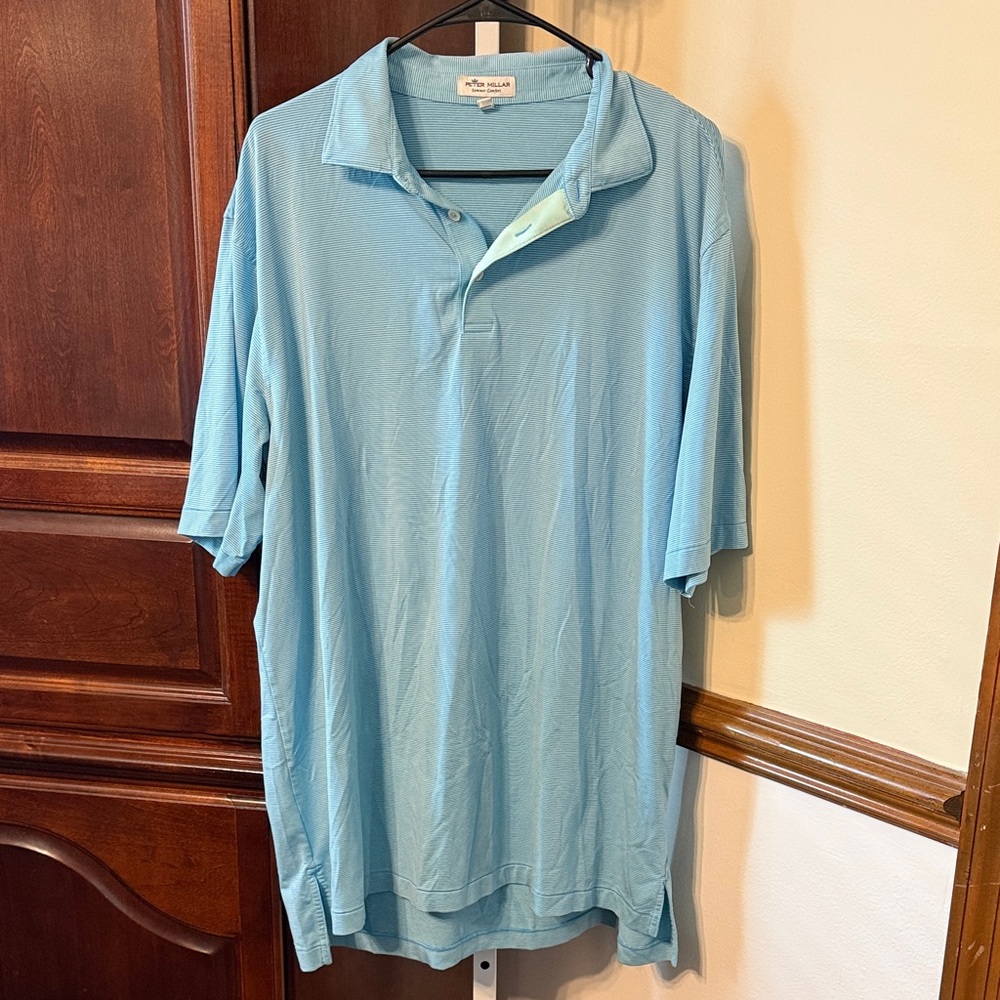 Men’s Peter Millar Jubilee Stripe Performance Polo Crown Sport Sz XL Blue Golf